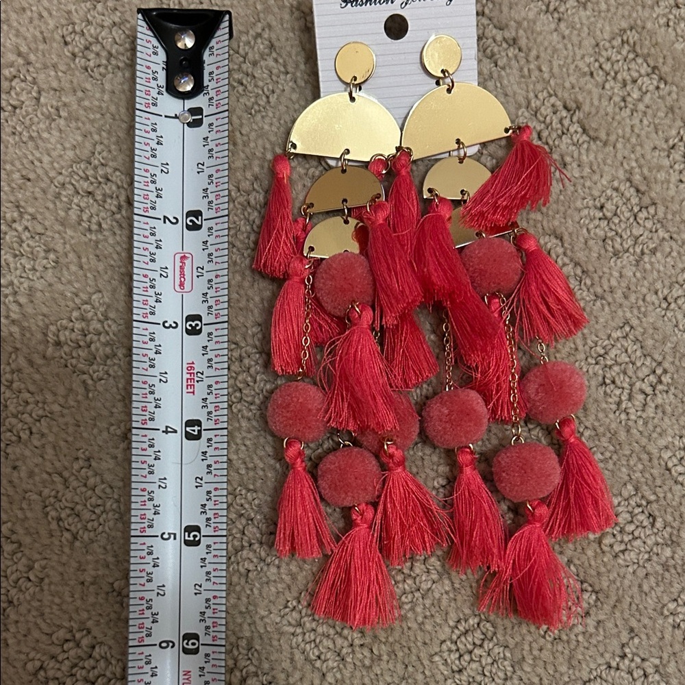 Gold and Pink Tassel Earrings